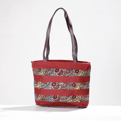 Red Shoulder Bag - Handpainted Kalamkari Natural Dyed Cotton