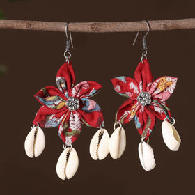 Red - sidra fabart phool kali shell earrings - handcrafted