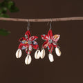 Red - sidra fabart phool kali shell earrings - handcrafted
