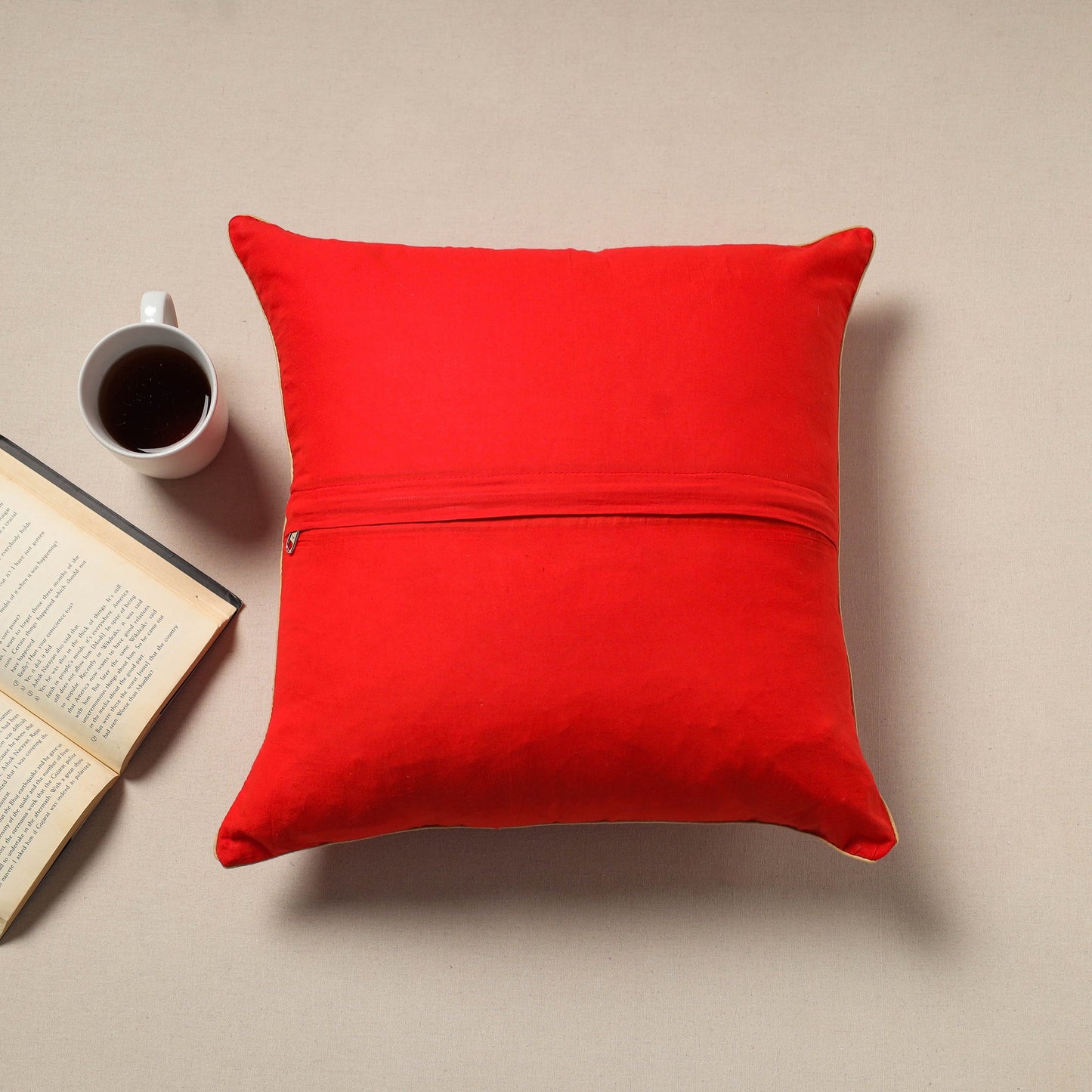 Red - silk banarasi cushion cover with zari work 03