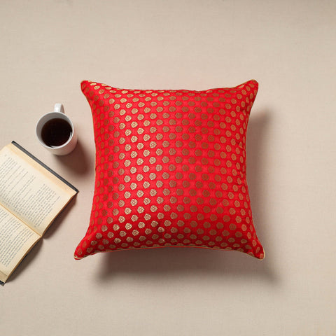 Red - silk banarasi cushion cover with zari work 05