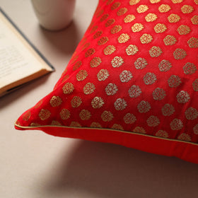 Red - silk banarasi cushion cover with zari work 05