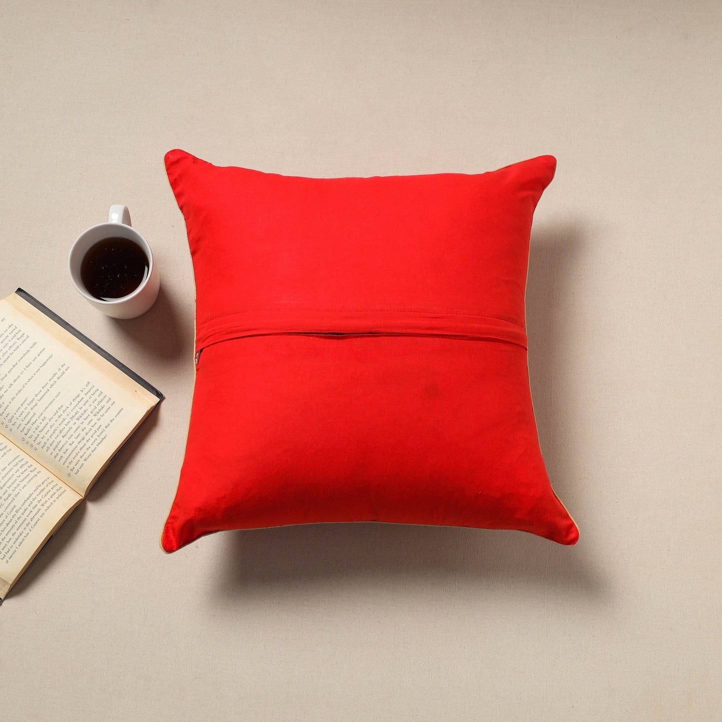 Red - silk banarasi cushion cover with zari work 05