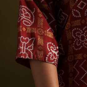 Red - silk bandhani kurta set with lagdi patta (set of 2)