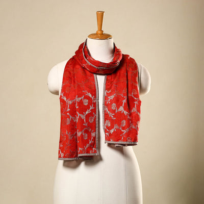  Red Silk Cotton Banarasi Stole