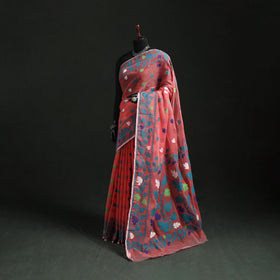 Silk cotton dhakai jamdani saree 10 - handcrafted