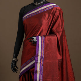 Red - silk cotton khun saree with ilkal pallu chikki paras