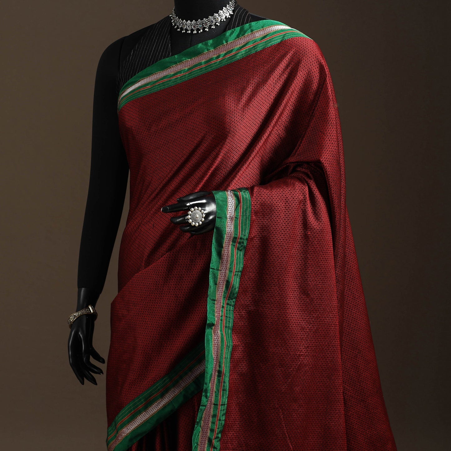 Silk cotton khun saree with ilkal pallu chikki paras border