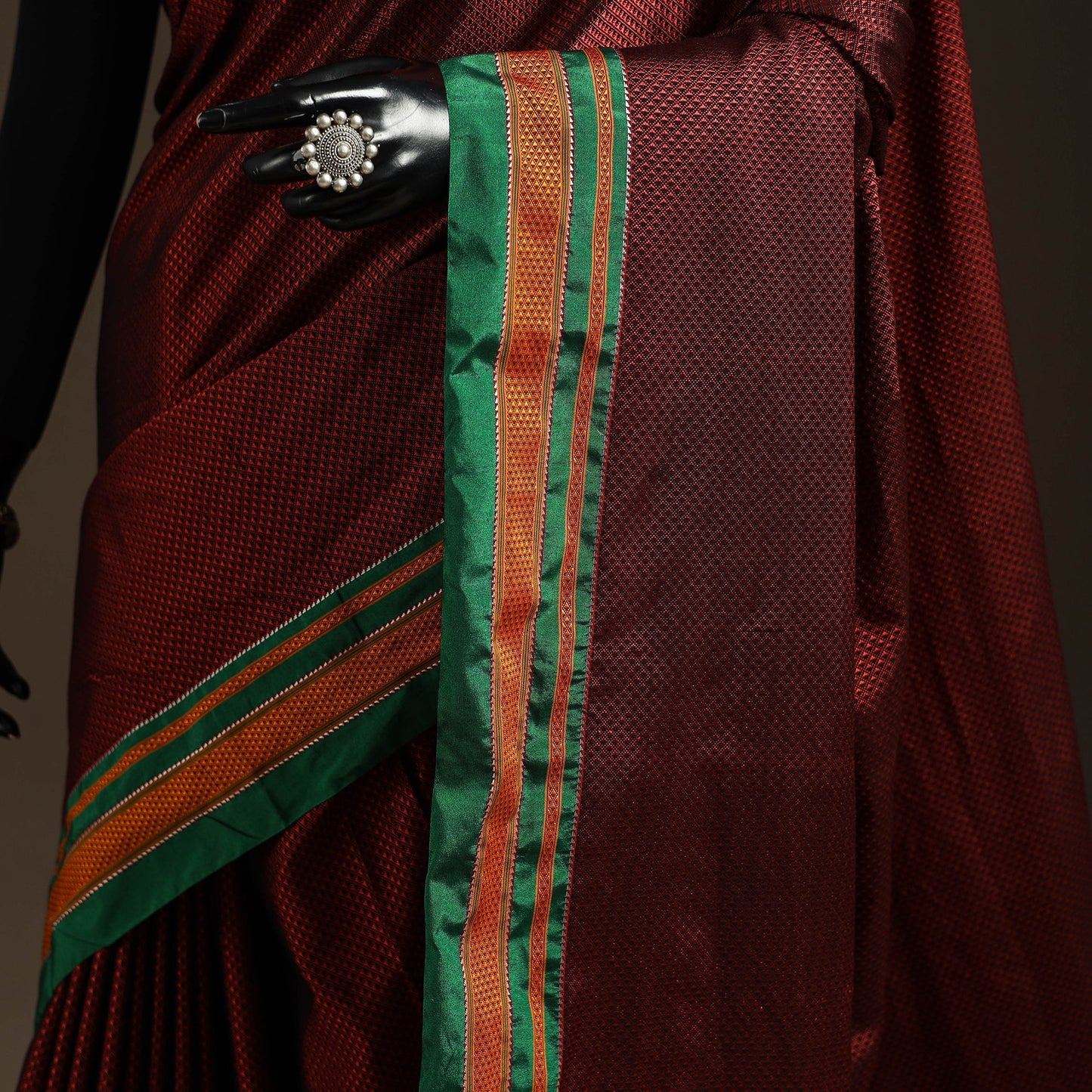 Silk cotton khun saree with ilkal pallu chikki paras border