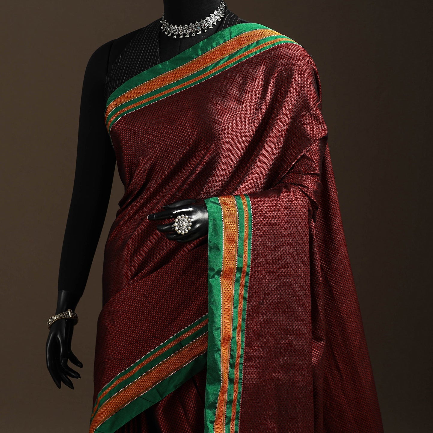 Silk cotton khun saree with ilkal pallu chikki paras border