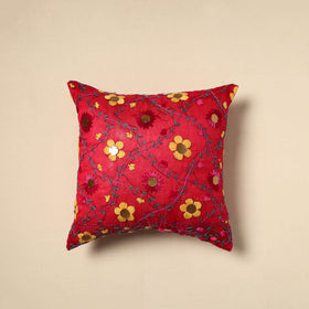 Buy Silk Cotton Red Phulkari Embroidered Cushion Cover Online