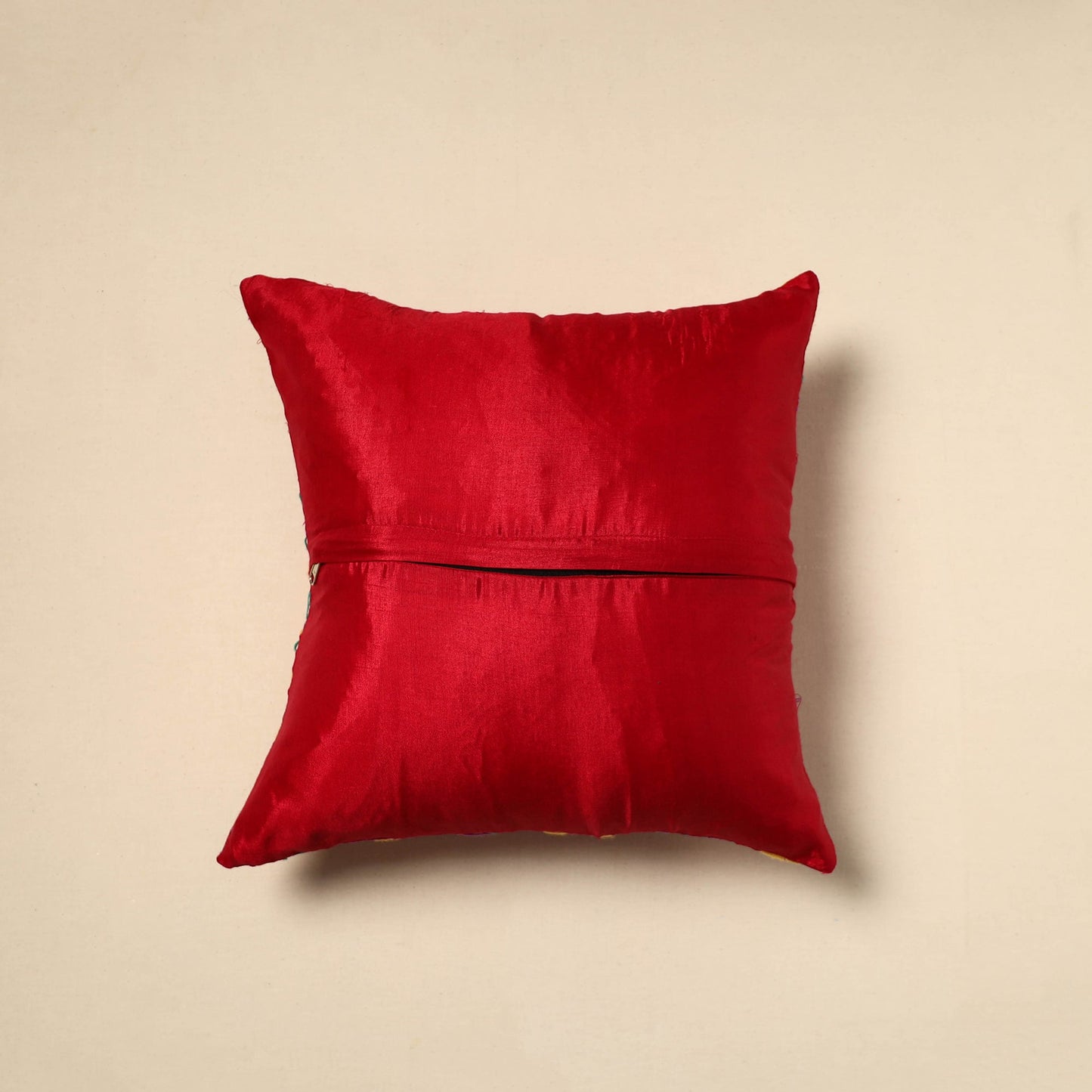 Buy Silk Cotton Red Phulkari Embroidered Cushion Cover Online