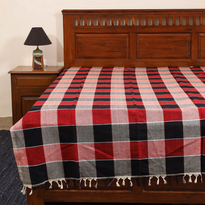 Red - single handloom cotton bed sheet (90 x 60 in) 134