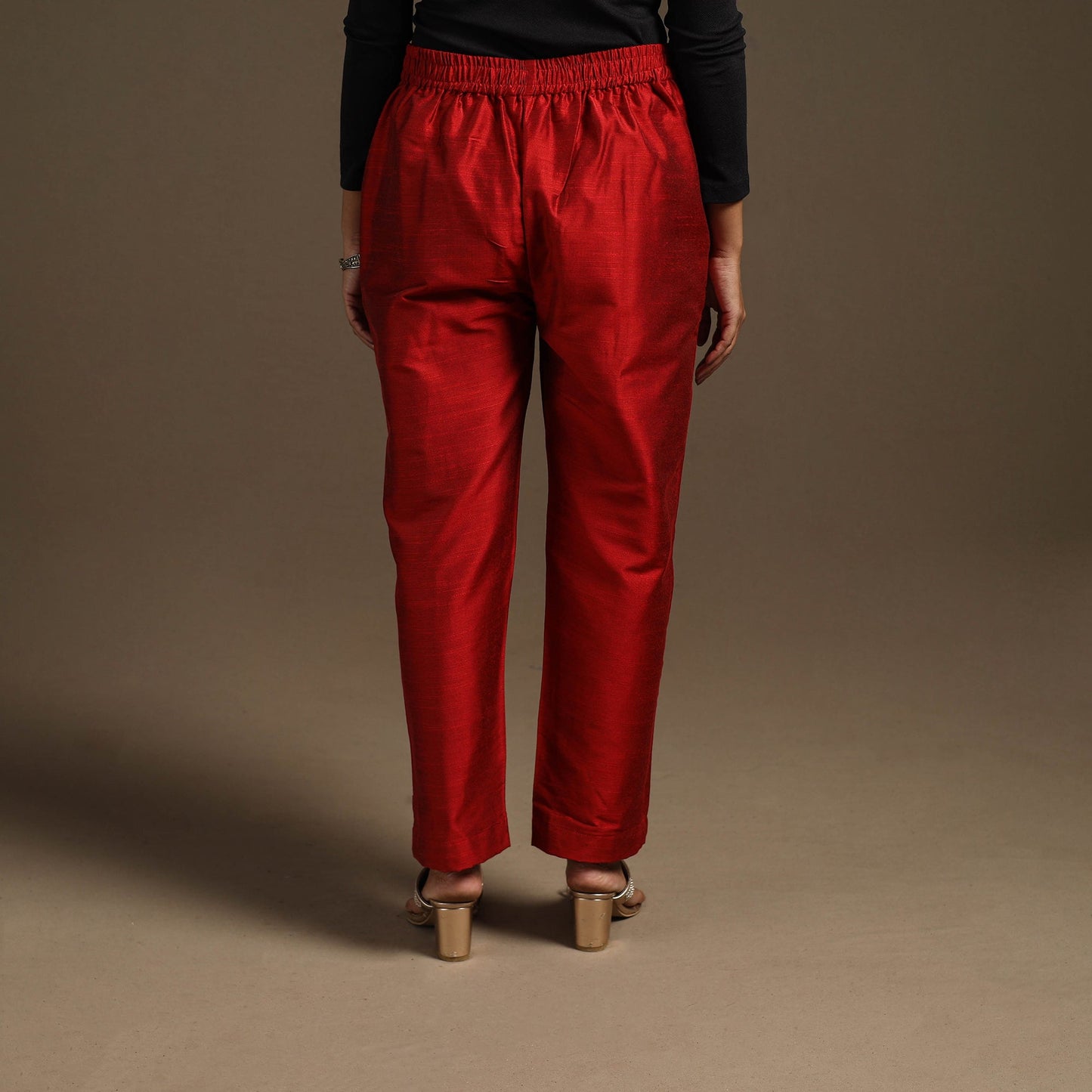 Slub silk elasticated plain pant 03 - handcrafted