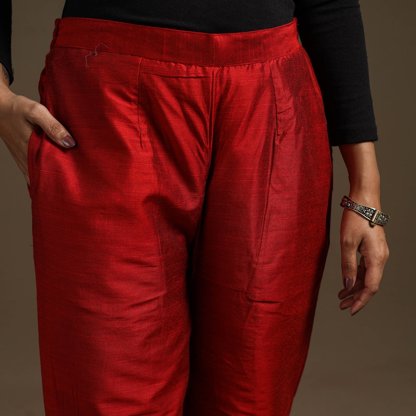 Slub silk elasticated plain pant 03 - handcrafted