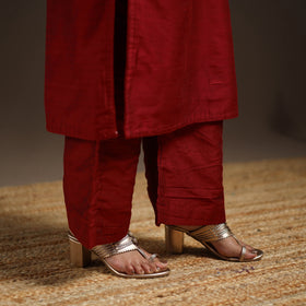 Red - slub silk embroidered plain kurta set (set of 3) 14