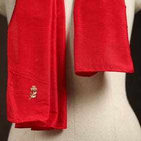 Red - slub silk hand embroidered plain stole 02