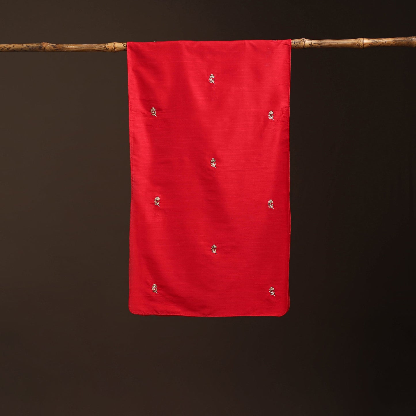 Red - slub silk hand embroidered plain stole 02