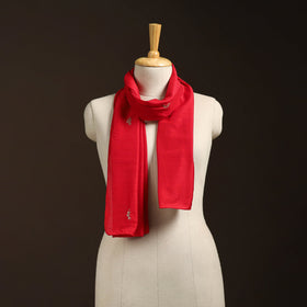 Red - slub silk hand embroidered plain stole 03