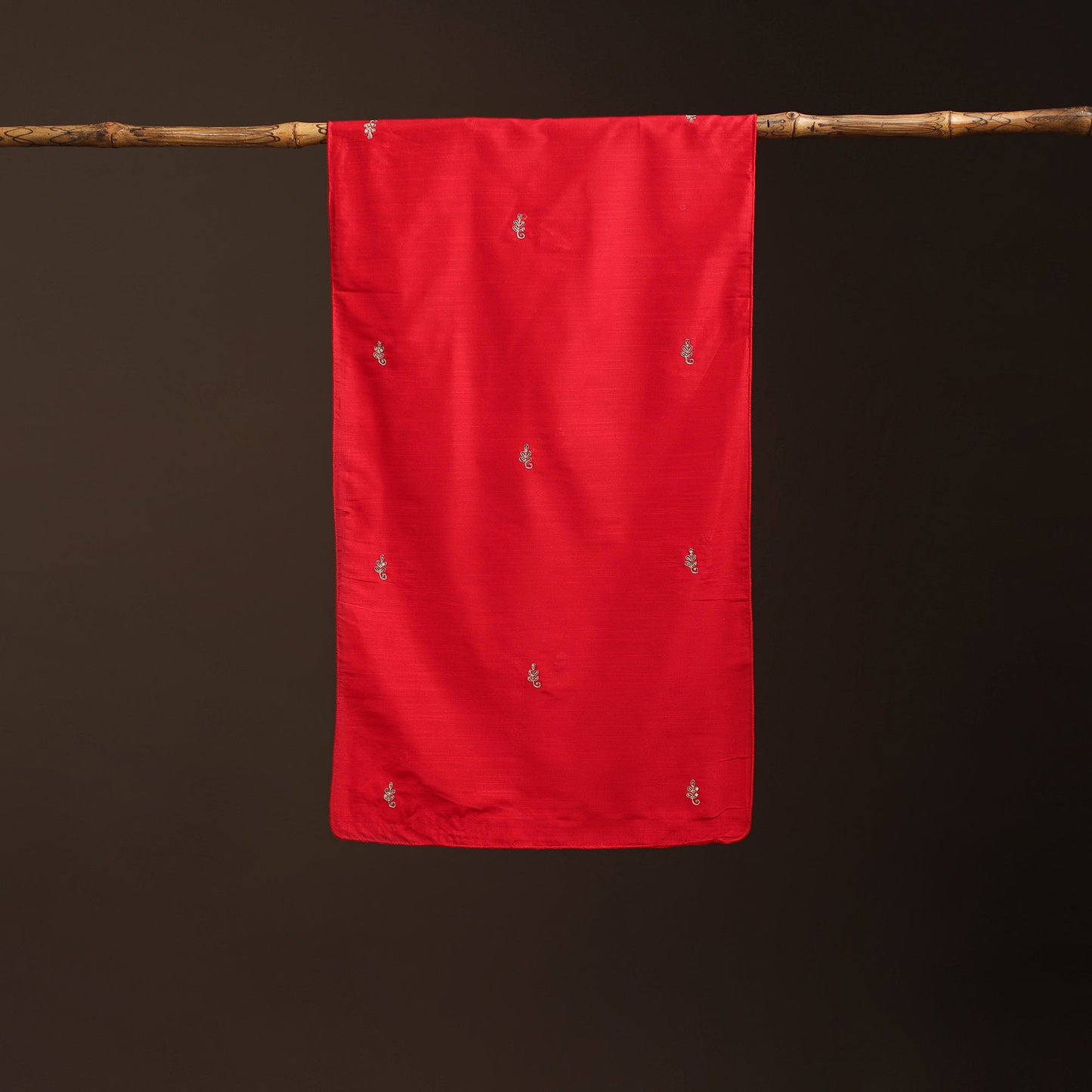 Red - slub silk hand embroidered plain stole 03