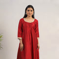 Red Slub Silk A-Line Plain Kurta for Women