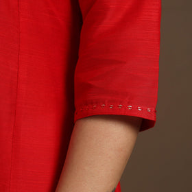 Red Slub Silk A-Line Plain Kurta with Hand Embroidery