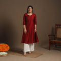 Red Slub Silk A-Line Plain Kurta with Hand Embroidery