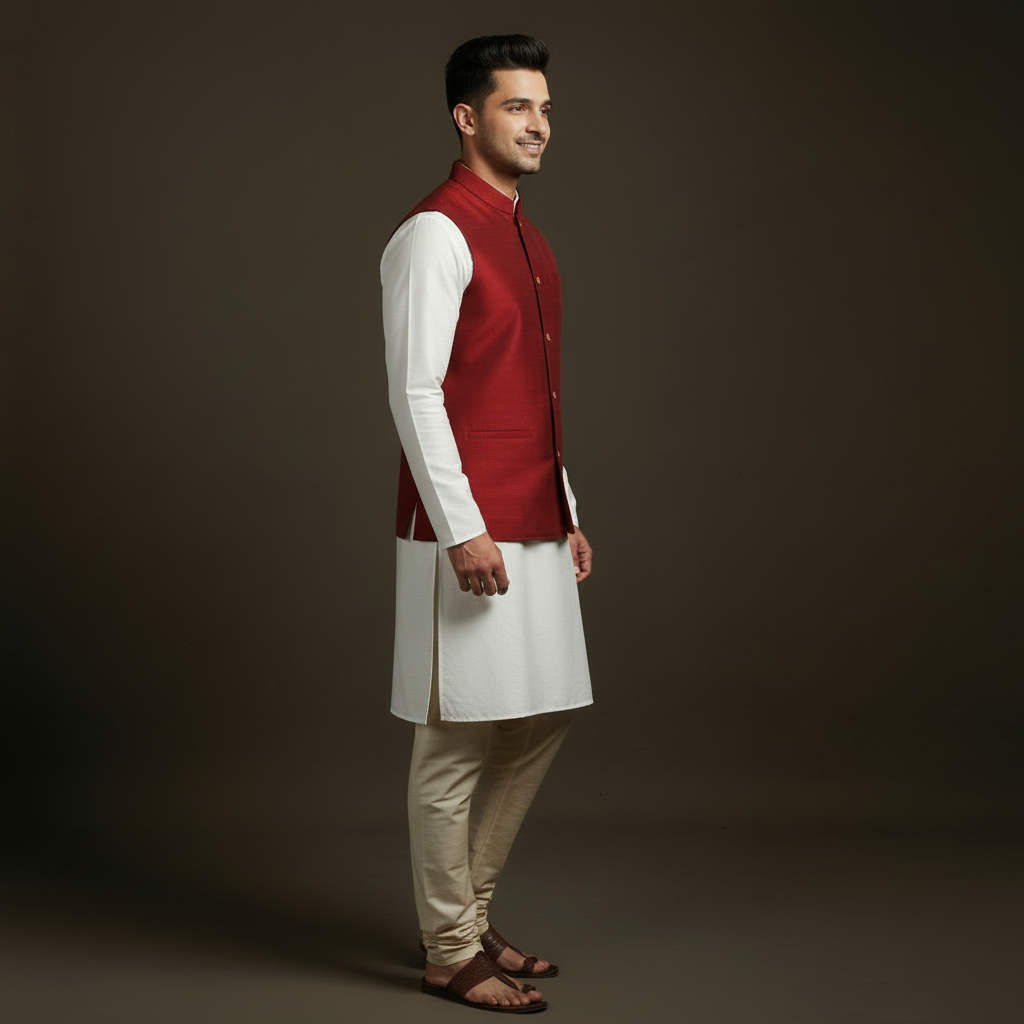 Slub silk men plain nehru jacket 12 - handcrafted