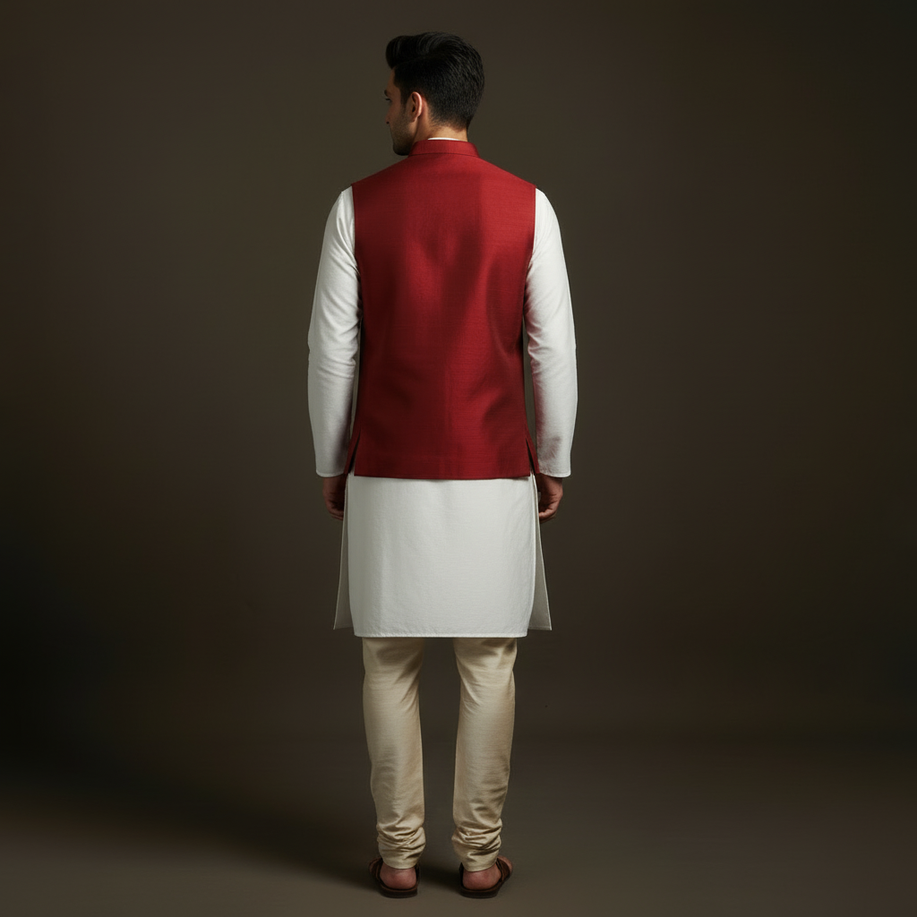 Slub silk men plain nehru jacket 12 - handcrafted