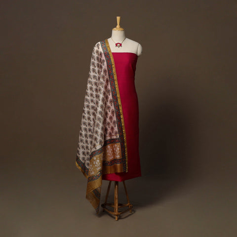 Slub silk plain 2pc unstitched dress material