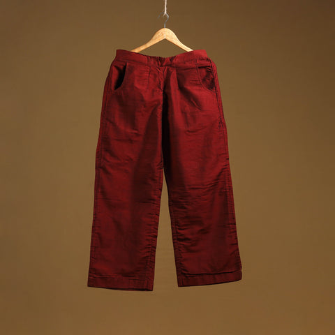 Red - slub silk plain palazzo 01 - handcrafted