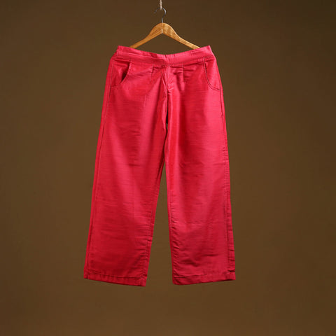 Red - slub silk plain palazzo 03 - handcrafted