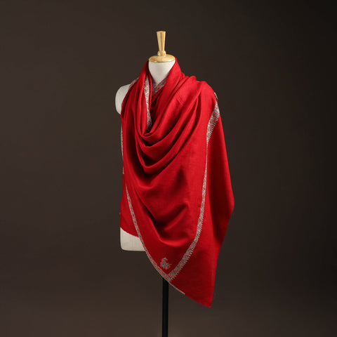 Red - sozni hand embroidery merino wool handwoven kashmiri