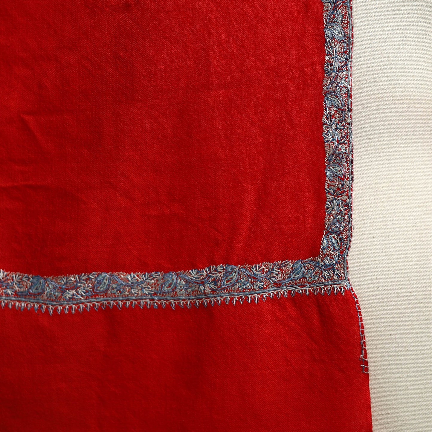Red - sozni hand embroidery work kashmiri merino wool shawl