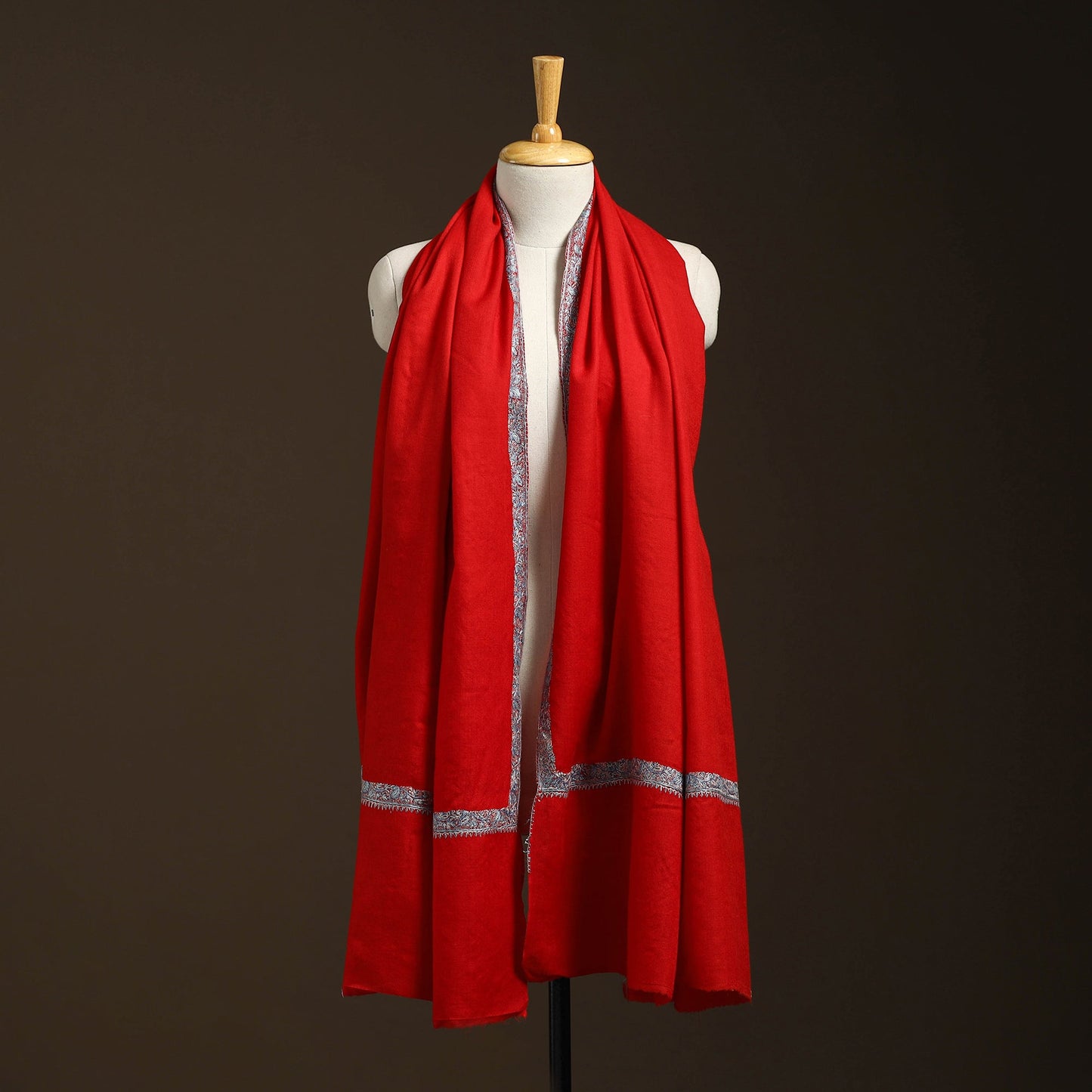 Red - sozni hand embroidery work kashmiri merino wool shawl