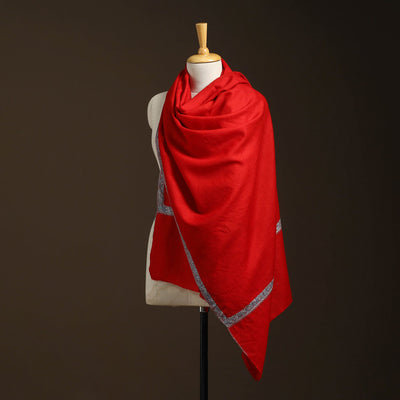 Red - sozni hand embroidery work kashmiri merino wool shawl
