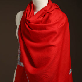 Red - sozni hand embroidery work kashmiri merino wool shawl