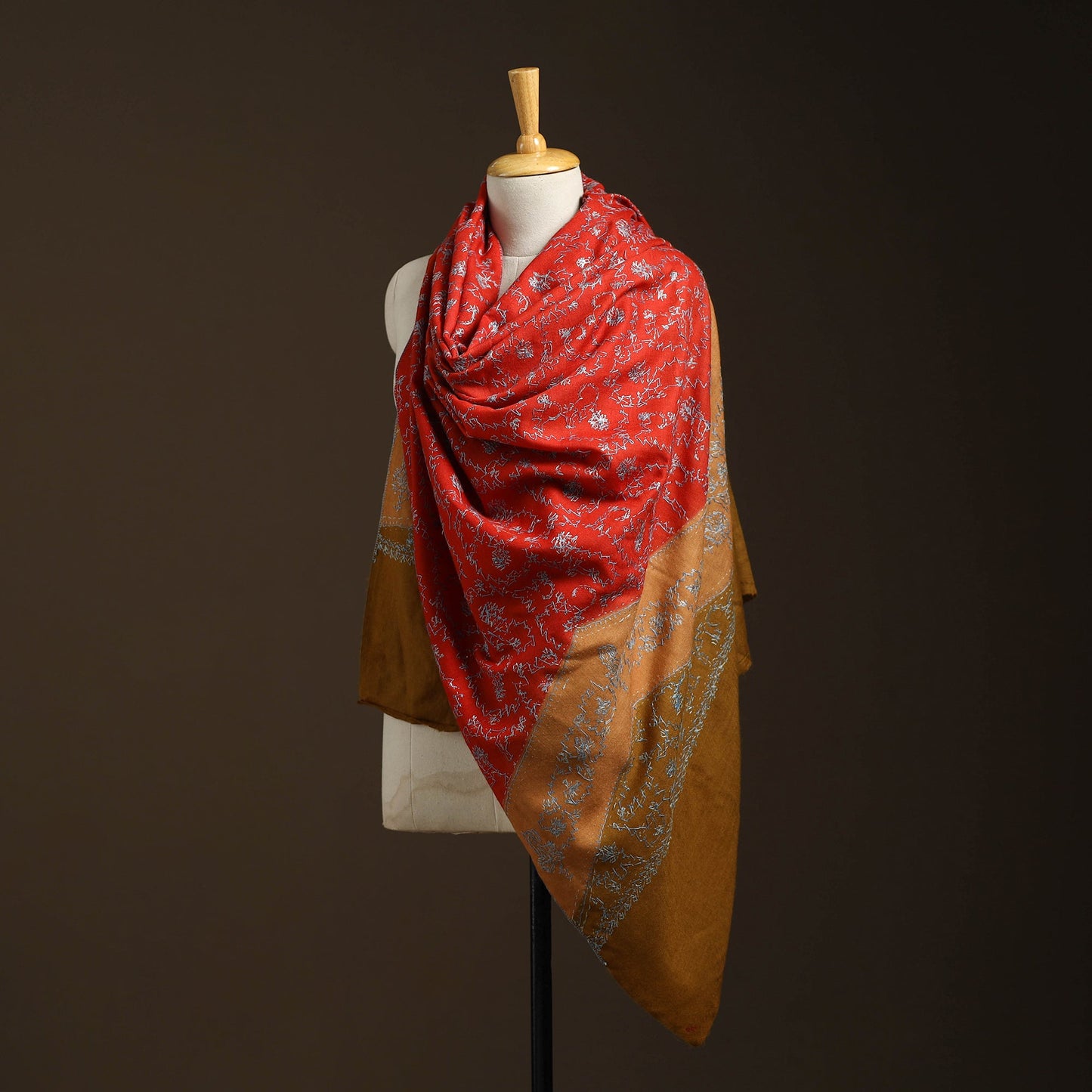 Red - sozni heavy hand embroidery work kashmiri merino wool