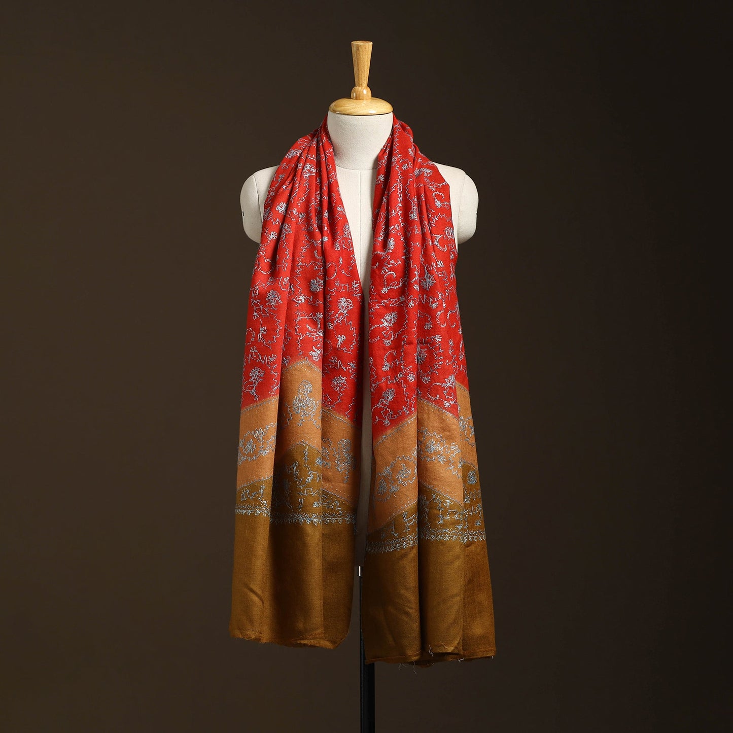 Red - sozni heavy hand embroidery work kashmiri merino wool