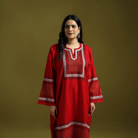 Red - sozni zari work hand embroidery kashmiri merino wool