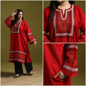 Red - sozni zari work hand embroidery kashmiri merino wool