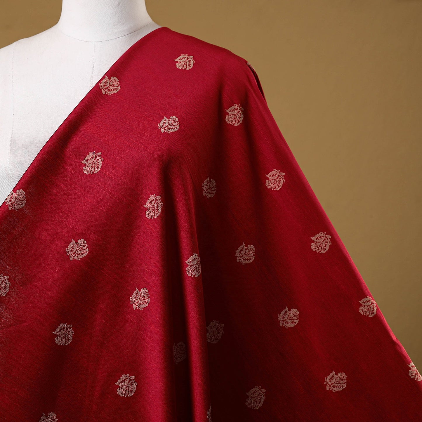 Red - spun dupion viscose silk thread buta fabric 03