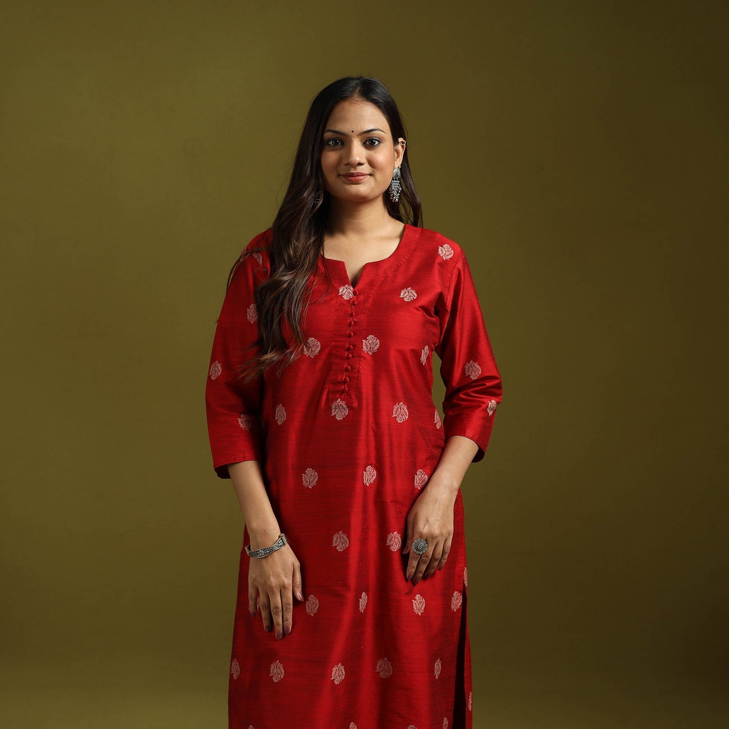 Spun dupion viscose silk thread buti 2pc kurta set