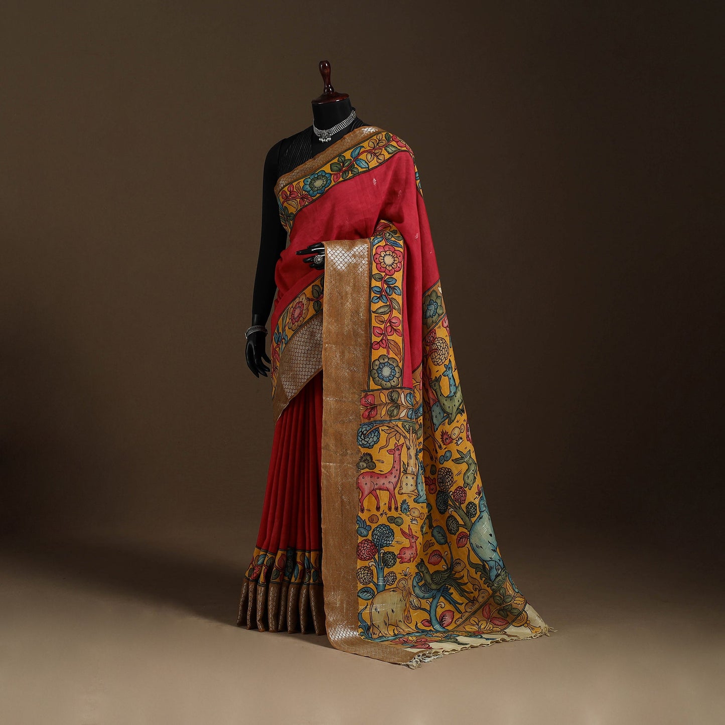 Red - srikalahasti handloom cotton handpainted pen