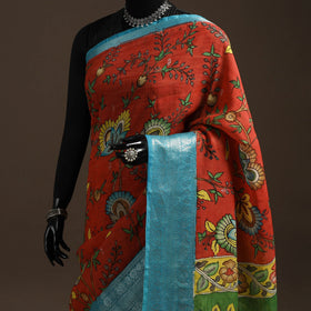 Srikalahasti handloom mangalagiri pattu silk handpainted