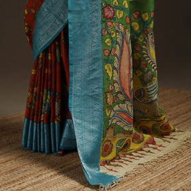 Srikalahasti handloom mangalagiri pattu silk handpainted