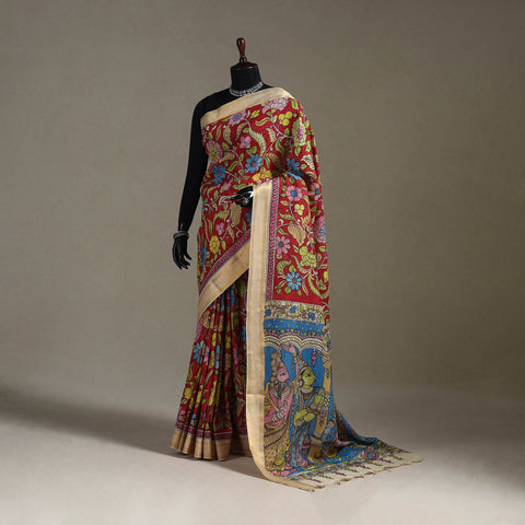 Srikalahasti handpainted natural dyed bangalore silk zari