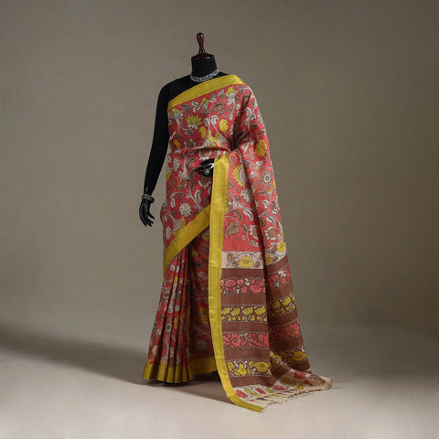 Srikalahasti handpainted natural dyed bangalore silk zari