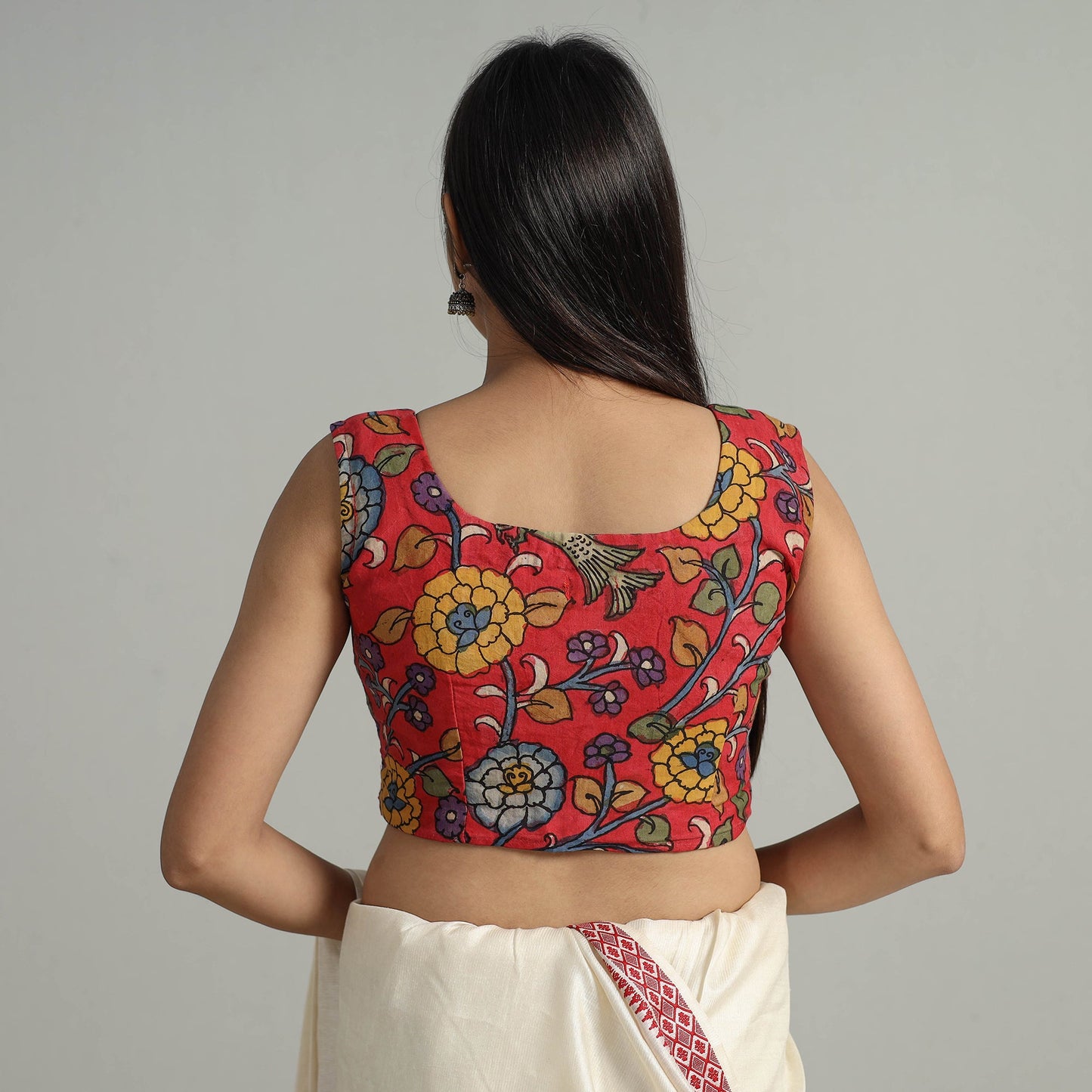 Red - srikalahasti handpainted penwork kalamkari chanderi