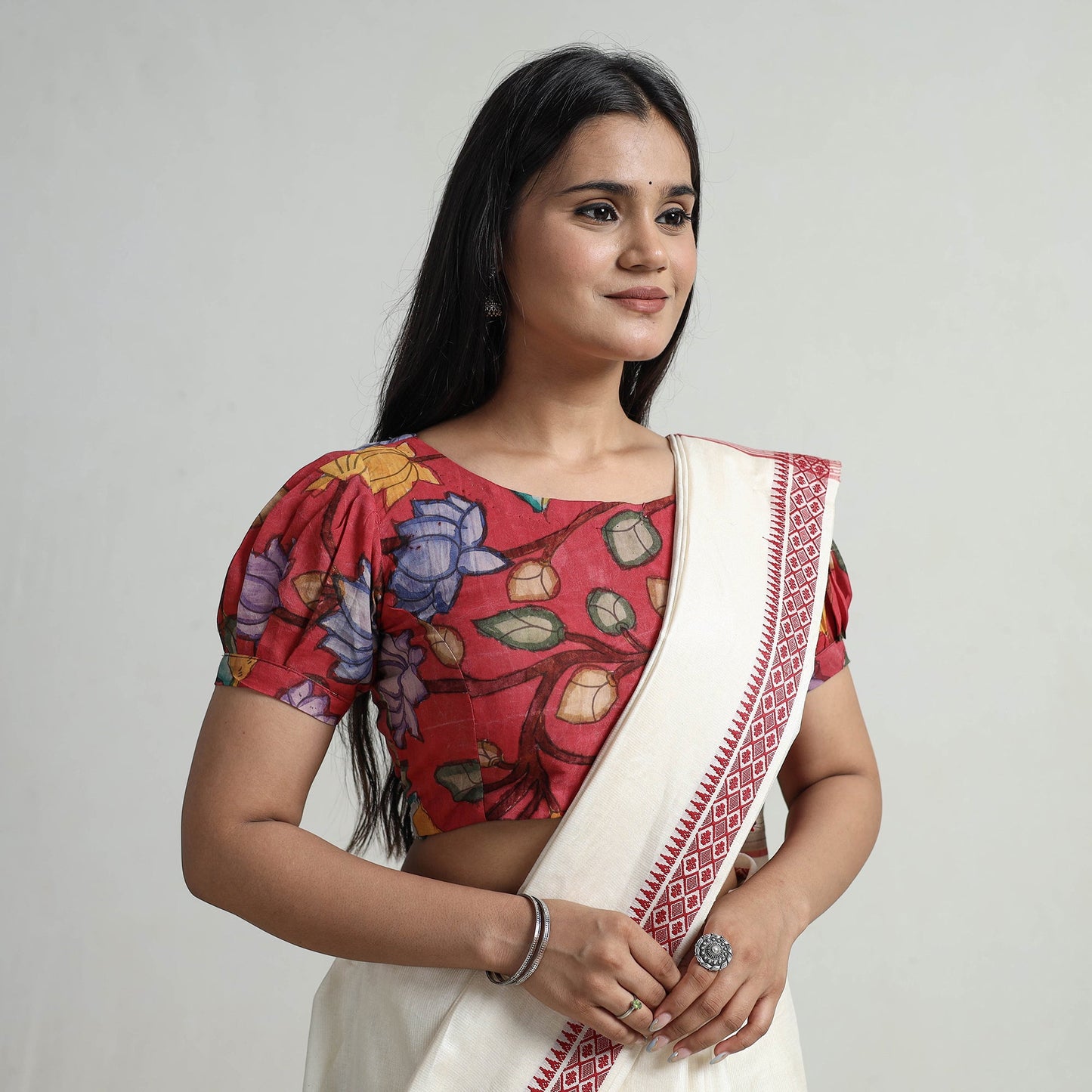 Red - srikalahasti handpainted penwork kalamkari chanderi